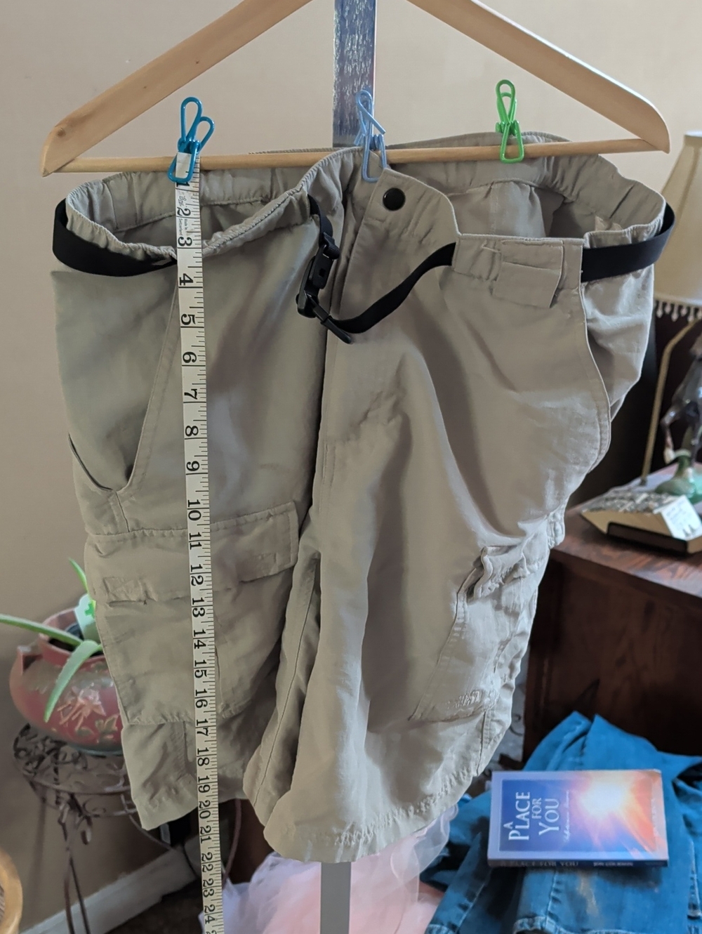 The North Face Men's Cargo Shorts in Light Tan with Black Belt